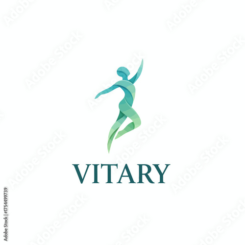 Teal-green flowing curves forming human figure, symbol of vitality and balance.