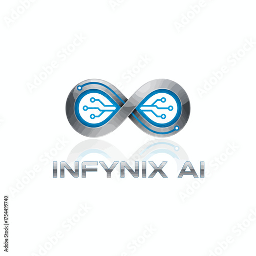 Metallic infinity loop in silver-blue gradient, symbol of endless innovation.