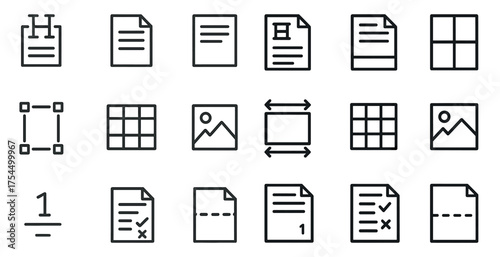 Document management icons set – line, outline, office and file symbols