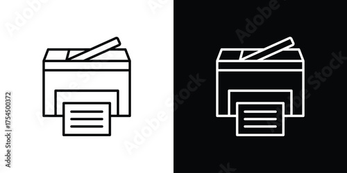 Printer icon in black line illustration. Design logo for app, UI.