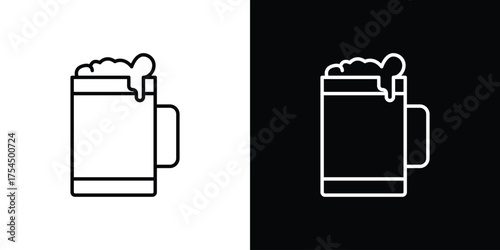 Pint of beer icon in black line illustration. Design logo for app, UI.