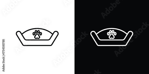 Pet bed icon in black line illustration. Design logo for app, UI.