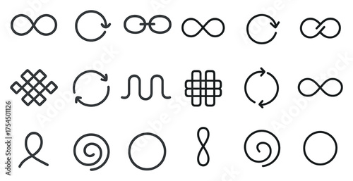 Recycling and sustainability outline icons set – circular, eco-friendly, waste management symbols