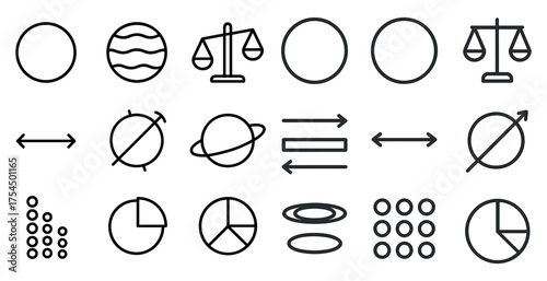 Mathematics and science outline icons set – line, linear, analytical symbols