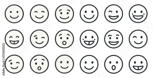 Emoji and smileys outline icons set – linear, emoticons, expressions graphics