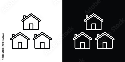Neighborhood icon in black line illustration. Design logo for app, UI.