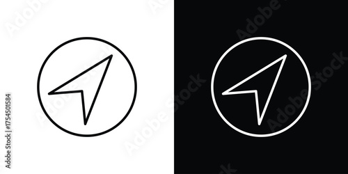 Navigate icon in black line illustration. Design logo for app, UI.