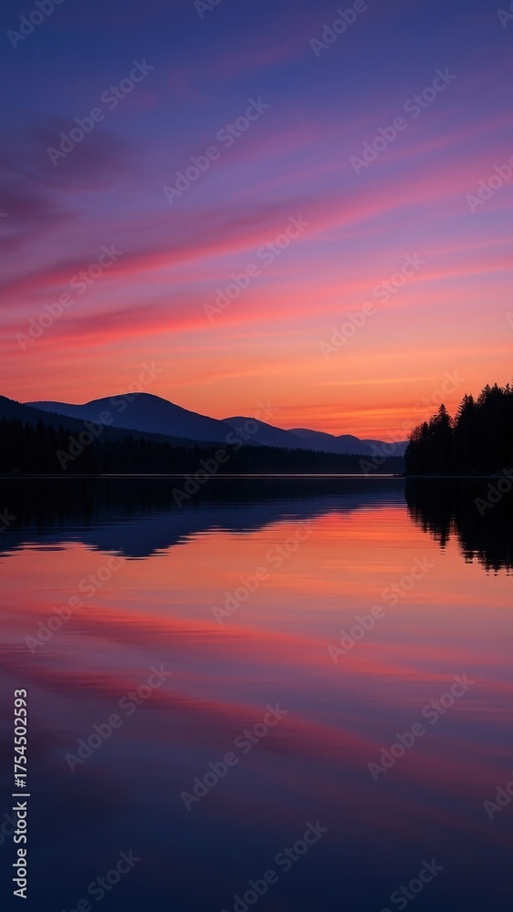 Obraz premium Serene twilight lake reflection.