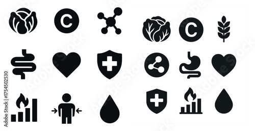 Health and wellness solid icons set – medical, filled, healthcare symbols