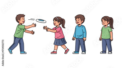 Children Play Frisbee: Young children are fully engaged in a game of frisbee, fostering camaraderie and the joy of shared play. Capturing the essence of youthful fun, friendship.