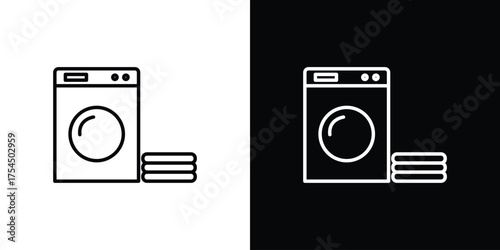 Laundry icon in black line illustration. Design logo for app, UI.