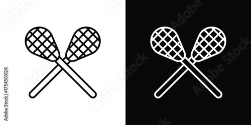 Lacrosse icon in black line illustration. Design logo for app, UI.