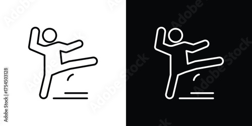Kung fu icon in black line illustration. Design logo for app, UI.