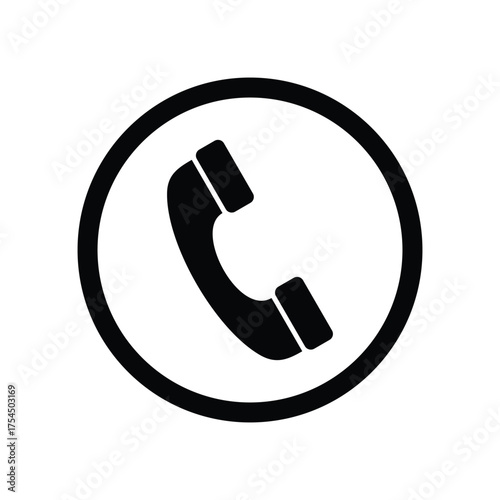 Minimalist Black Telephone Handset Symbol in Circular Border