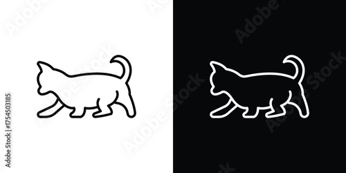 Kitten icon in black line illustration. Design logo for app, UI.