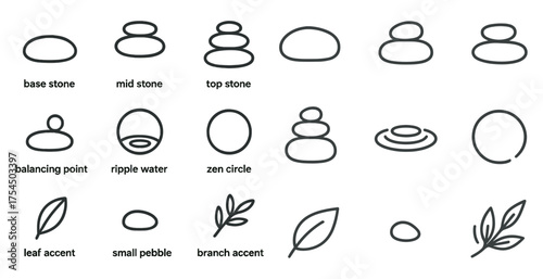 Zen and meditation icons set in outline style – simple, minimalist wellness symbols