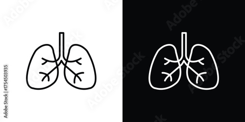 Human lungs icon in black line illustration. Design logo for app, UI.