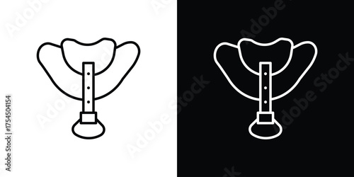 Horse saddle icon in black line illustration. Design logo for app, UI.
