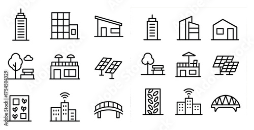 Architecture and building line icons set – outline, urban, construction symbols