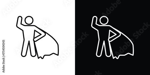 Hero icon in black line illustration. Design logo for app, UI.