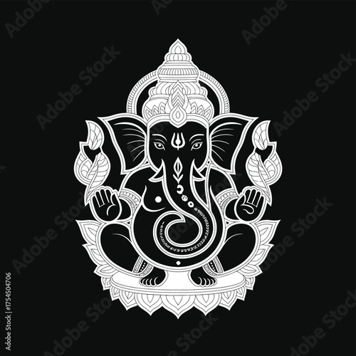 Intricate ganesha silhouette vector illustration scalable eps icon for indian mythology and spirituality silhouette vector illustration white background