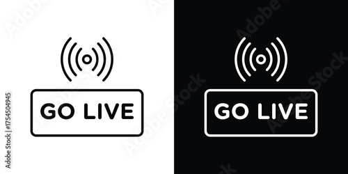 Go live icon in black line illustration. Design logo for app, UI.