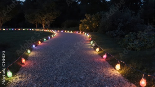 Illuminated Pathway - A Nighttime Stroll Through a Garden of Lights.