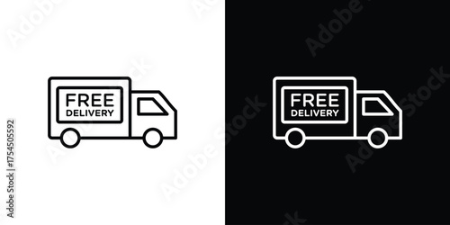 Free delivery icon in black line illustration. Design logo for app, UI.