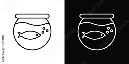 Fish bowl icon in black line illustration. Design logo for app, UI.
