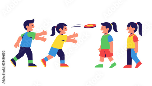 Frisbee Fun: A group of energetic children engaging in a lively frisbee game, illustrating playful interaction and vibrant teamwork against a clean background.
