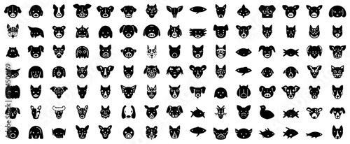 A grid of simple, black and white stylized animal and fish illustrations
