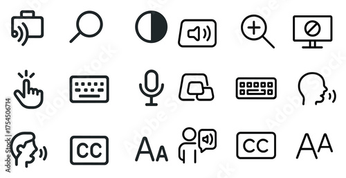 Accessibility line icons set – assistive, inclusive, communication tools