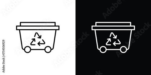 Dumpster icon in black line illustration. Design logo for app, UI.