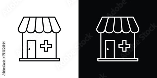 Drugstore icon in black line illustration. Design logo for app, UI.