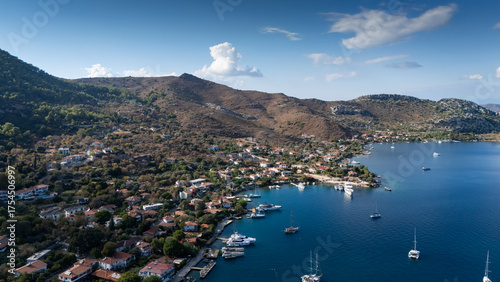 Aerial View of Selimiye Bay and Sailboats in Marmaris, Turkey