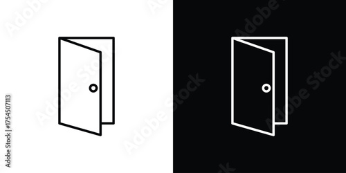 Door icon in black line illustration. Design logo for app, UI.