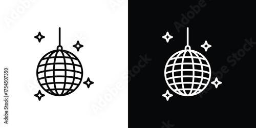 Disco ball icon in black line illustration. Design logo for app, UI.