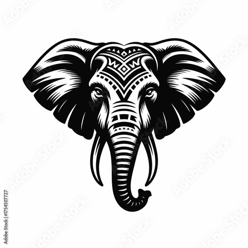 Wallpaper Mural Striking black silhouette elephant head illustration with intricate tribal patterns vector art eps scalable silhouette vector illustration white background Torontodigital.ca