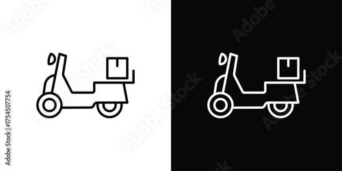 Delivery scooter icon in black line illustration. Design logo for app, UI.