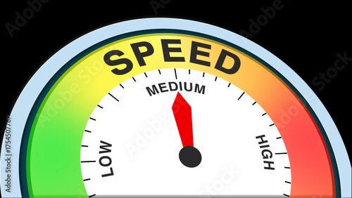 Speed medium, concept illustration showing moderate motion, balanced performance, or average efficiency. Ideal for transportation, technology, or sports visuals in charts, meters, or text formats