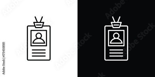 Credential icon in black line illustration. Design logo for app, UI.