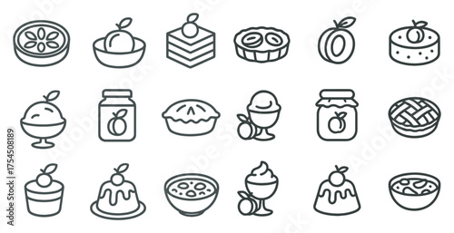 Dessert and pastry line icons set – outline, sweet, bakery graphic collection
