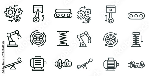 Engineering and robotics line icons set – automation, machinery, mechanical symbols