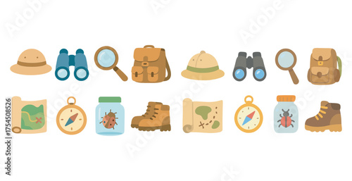 Outdoor adventure icons set – flat, filled, camping and exploration graphics
