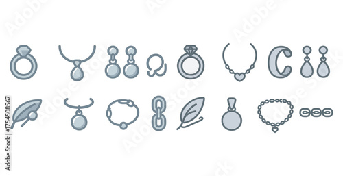 Jewelry and accessories line icons set – flat, outline, adornment and fashion symbols