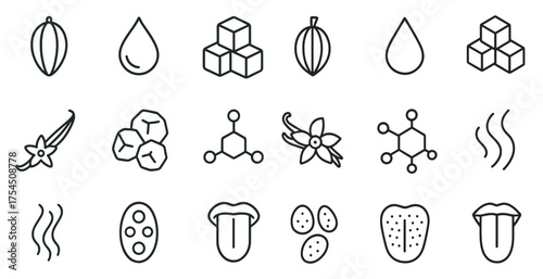Spices and aroma outline icons set – linear, herbal, cooking and kitchen symbols