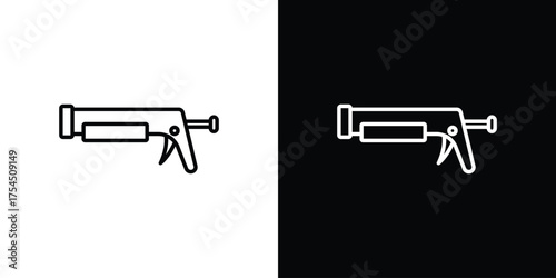 Caulk gun icon in black line illustration. Design logo for app, UI.