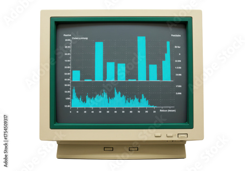 Bild auf Leinwand Isolated CRT display showing graphs, a vintage desktop computer monitor with 198