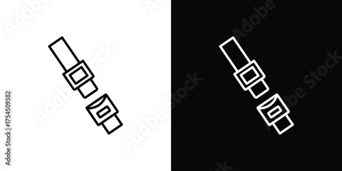 Car seat belt icon in black line illustration. Design logo for app, UI.
