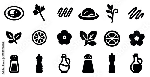 Food and cooking icons set – silhouette, culinary, kitchen utilities symbols